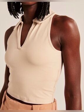 Abercrombie & Fitch Soft A&F Essentials Polo Tank Top XS Cream Cropped